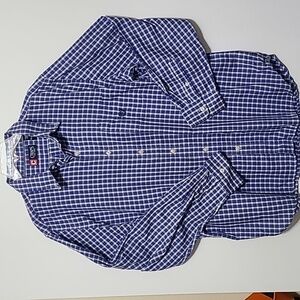 CHAPS Blue & White Checkered Button Down Long Sleeve Shirt - Size XL